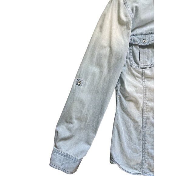 SO Perfect Shirt Womens Medium Chambray Denim Long Sleeve Button Western Top - Picture 4 of 11